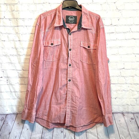 BKE Athletic Fit Shirt Mens XXL Brick Western Cowboy Button Up Long Sleeve Roll - Picture 2 of 11